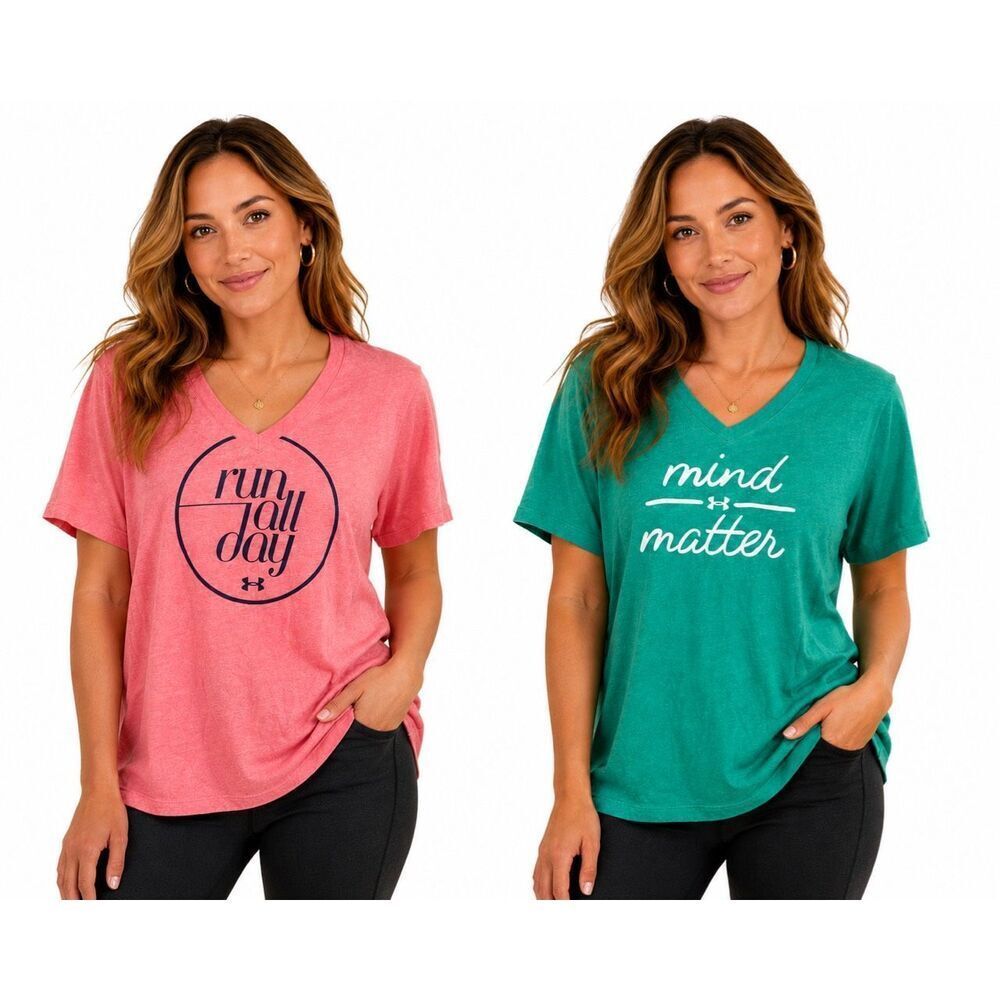 Under Armour HeatGear Graphic Tee 2-Pack Loose Fit V-Neck Workout Tops Medium
